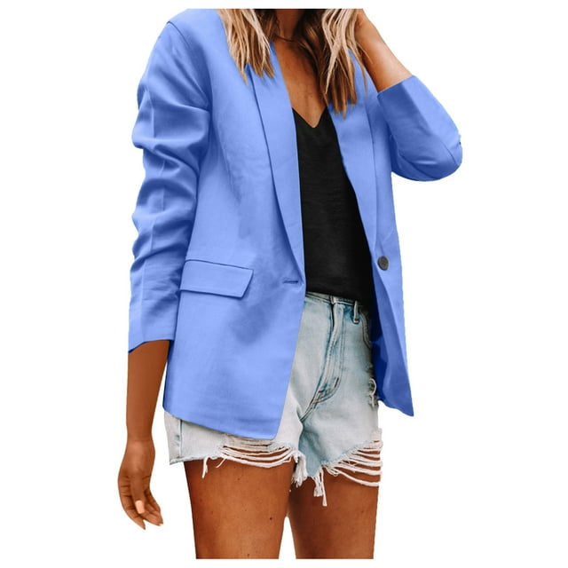 Women Workoffice Suit V Neck Cardigan Single Breasted Fashion Jacket Solid Color Blazer Pockets Professional Overcoat Button Down Fitted Outwear