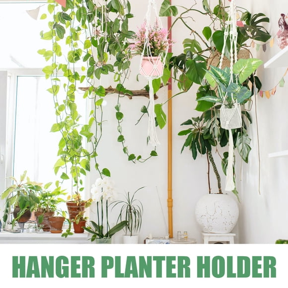 HAMPPLIES 2Pcs Macrame Plant Hanger White Cotton Planter Pot Hanger for Indoor Spaces
