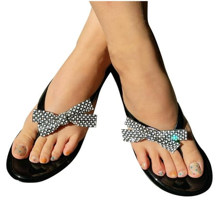 

Rhinestone Slide Sandals Women Girls Dressy Low Wedge Sandal Summer Beach Cute Slip on Slippers Boho Glitter Open Toe Flat Sandals