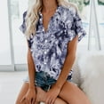 thumbnail image 2 of HAPIMO Summer Shirts for Women Short Sleeve Tees Lapel Collar Pullover Cow/Tie Dye Print Tops Button Down Blouses Dressy Casual T-Shirts Dark Blue S Savings, 2 of 6