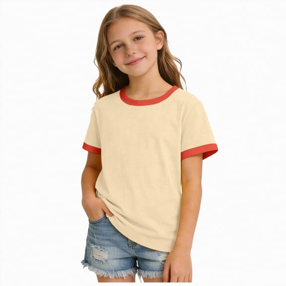 Toddler Girls Shirt Toddler Girl Tees Toddler Baby Boy Girl Short Sleeve Crew Neck T Shirt Pullover Sweatshirt Summer Basic Tee Solid Casual Clothes Gibobby,110,Beige