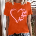 thumbnail image 2 of Fshinging Women Heart Butterfly Print Short Sleeve Tops Summer Fashion Casual T-Shirts Orange S, 2 of 5