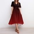 thumbnail image 5 of Gradient Flare Dress Women's Summer Fashion V-Neck Short Sleeve Flowy Swing Midi Dresses Casual Party Sundress,Red L, 5 of 6