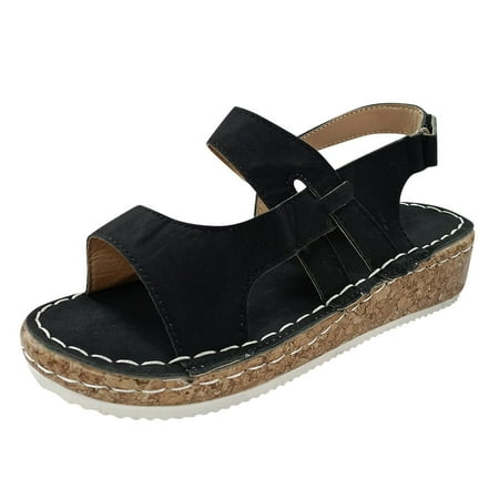 

GNEIKDEING Women s Summer Non Slip Hook Loop Fish Mouth Wedges Beach Open Toe Breathable Sandals Shoes Gift on Clearance