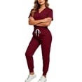 thumbnail image 2 of Purcolt Scrub Sets for Women Stretchy V Neck Tops and Drawstring Tapered Jogger Pants Comfort Medical Uniforms Sets for Nurse Esthetician Workwear, 2 of 5