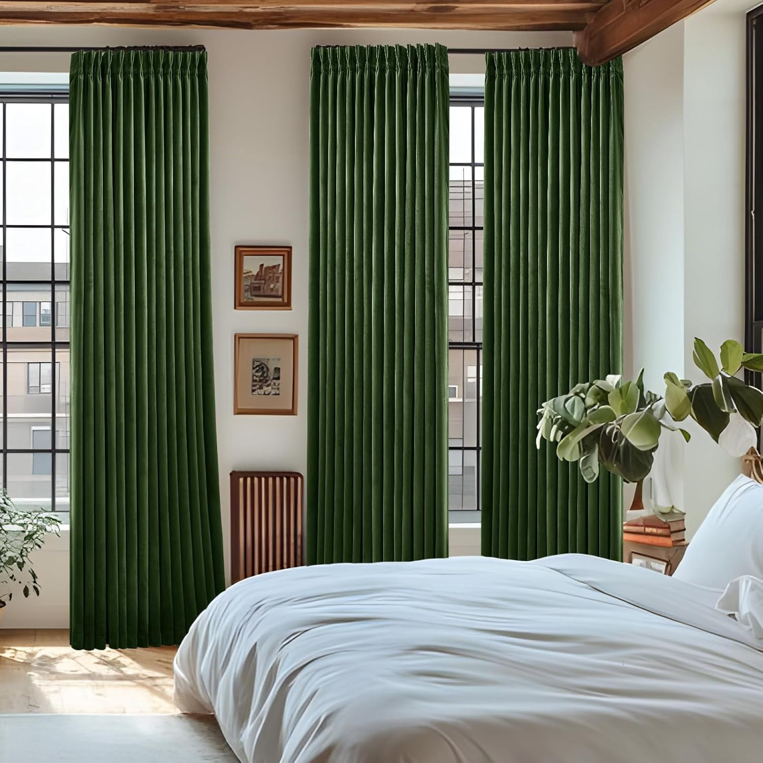 Nalqet Pinch Pleated Velvet Blackout Curtains 84 inches Long 2 Panels Set, Blackout Luxury Elegant Drapes Thermal Insulated Window Curtains for Bedroom,Living room,Office, Olive Green
