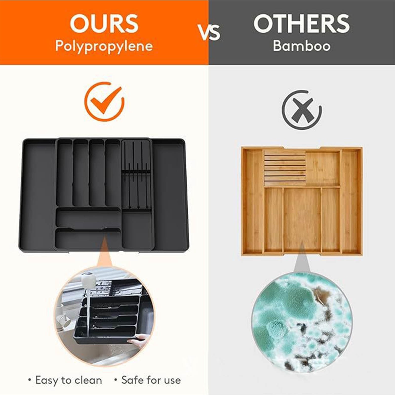 Adjustable Cutlery Drawer Organizer, Expandable Kitchen Utensil Storage Rack, Plastic Material, Fits Any Drawer Size, Easy to Clean