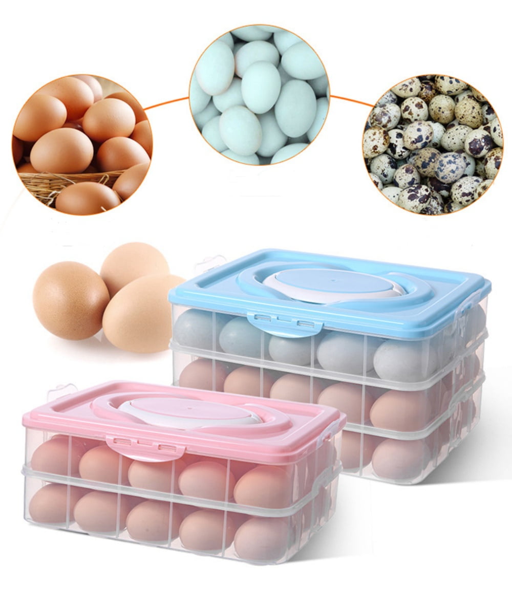 Deviled Egg Containers with Lid, 40 Eggs Portable Storage Deviled Egg Carrier with Lid and Handle, Stackable Deviled Egg Carrier, Egg Container for Refrigerator Storage (2 Layers, Pink)