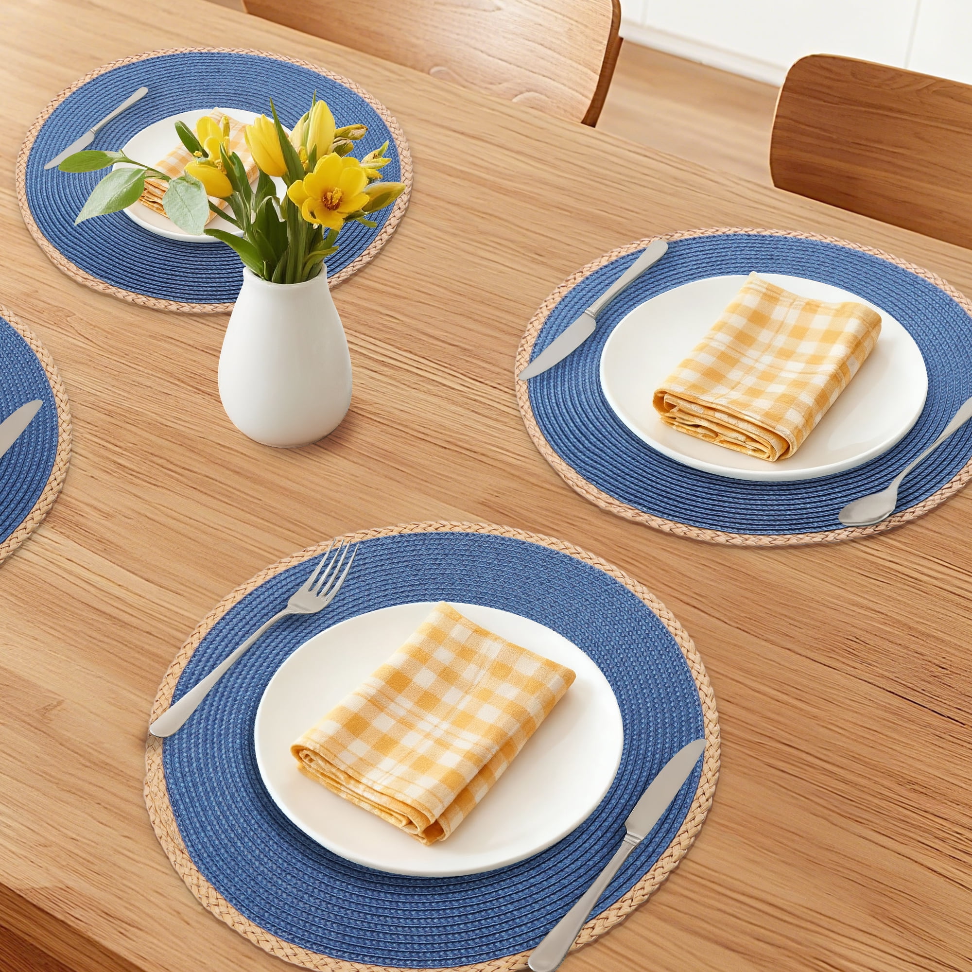 Unique Bargains Farmhouse Woven Placemats Set of 6 for Dining Table Decor Dark Blue