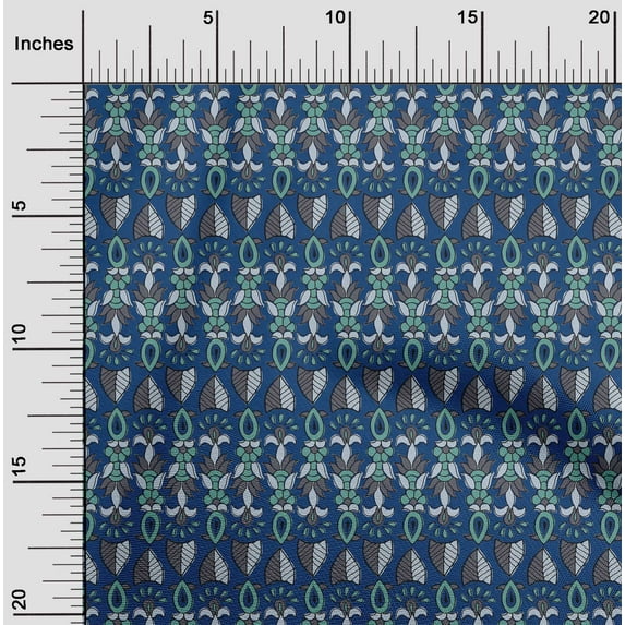 oneOone Organic Cotton Voile Fabric Leaves & Floral Block Print Fabric By The Yard 42 Inch Wide