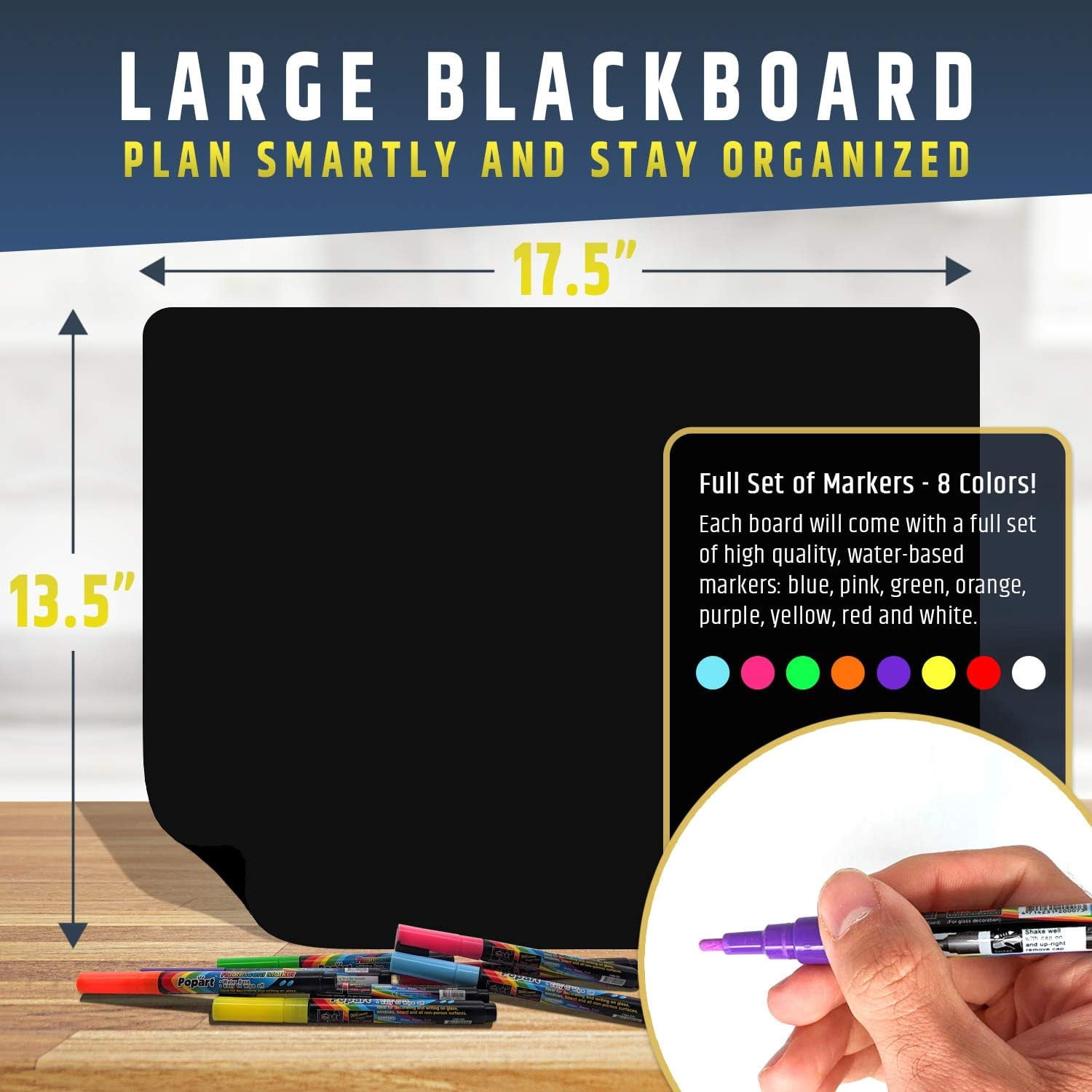 HMMAGNETS Magnetic Wall Board, Large Black Dry Erase Board for Fridge with Neon Markers, 17.5"x13.5"