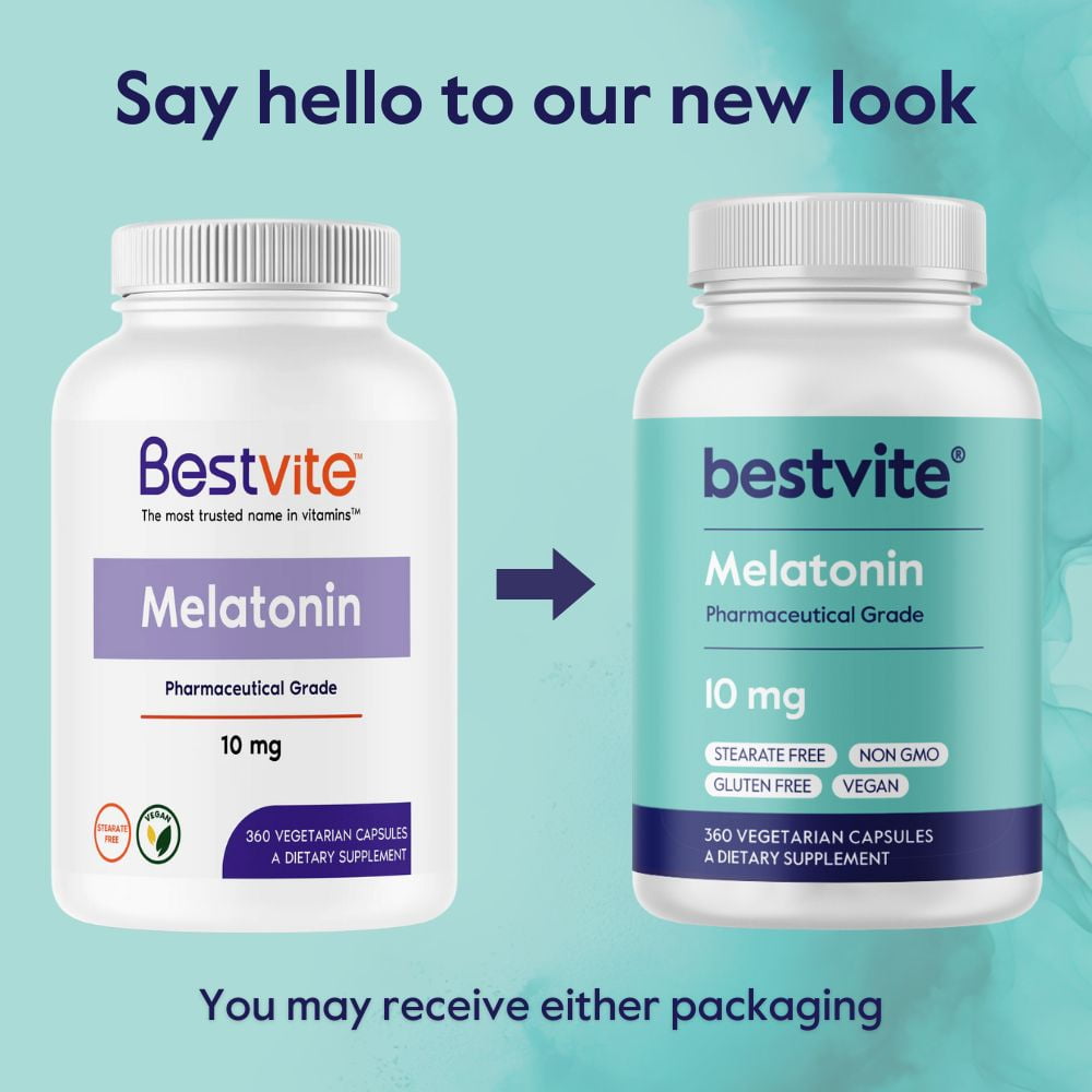 Melatonin 10mg (360 Vegetarian Capsules) - No Stearates - No Flow Agents - Vegan - Non GMO - Easy to Swallow Small Capsules