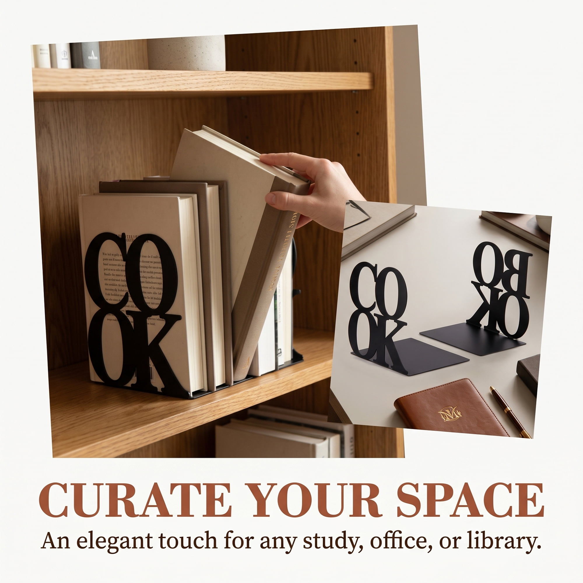 Unique Bargains Modern Geometric Metal Bookends for Office Black Style B 4.7"x4.7"x5.5"