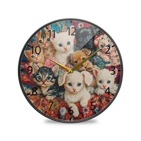 BZSMCE Wall Clock Acrylic Size:9.5*9.5in/11.9*11.9in Cozy Companions Together Design Pattern Clock