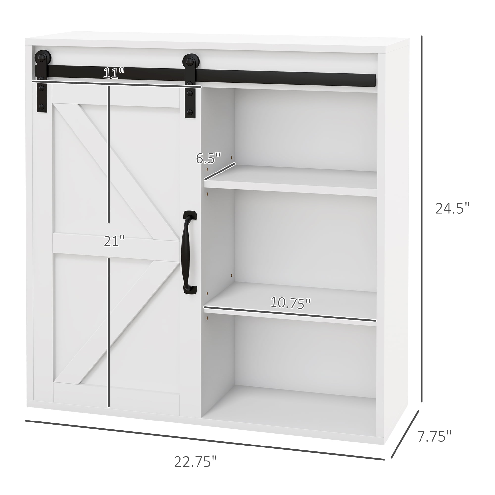kleankin Farmhouse Bathroom Wall Cabinet, Medicine Cabinet with Sliding Barn Door and Adjustable Shelf, Over the Toilet Cabinet, White
