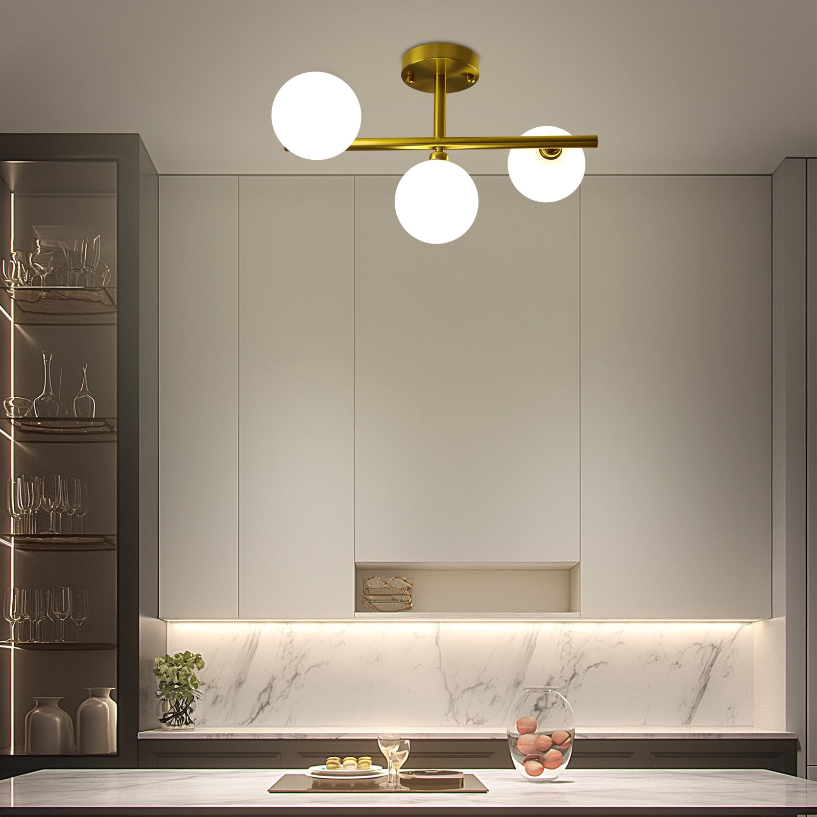 Stylish Ceiling Light with Remote Control, Adjustable Wind Speed, Gold & White Glass, Perfect for Living Rooms and Bedrooms