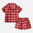 thumbnail image 2 of Girls Pajamas Size 3-4 Years Girls' Plaid Pajama Set Button Collar Short Sleeve Summer Sleepwear Clothes Trendy Matching Kids Pajamas #Red, 2 of 3
