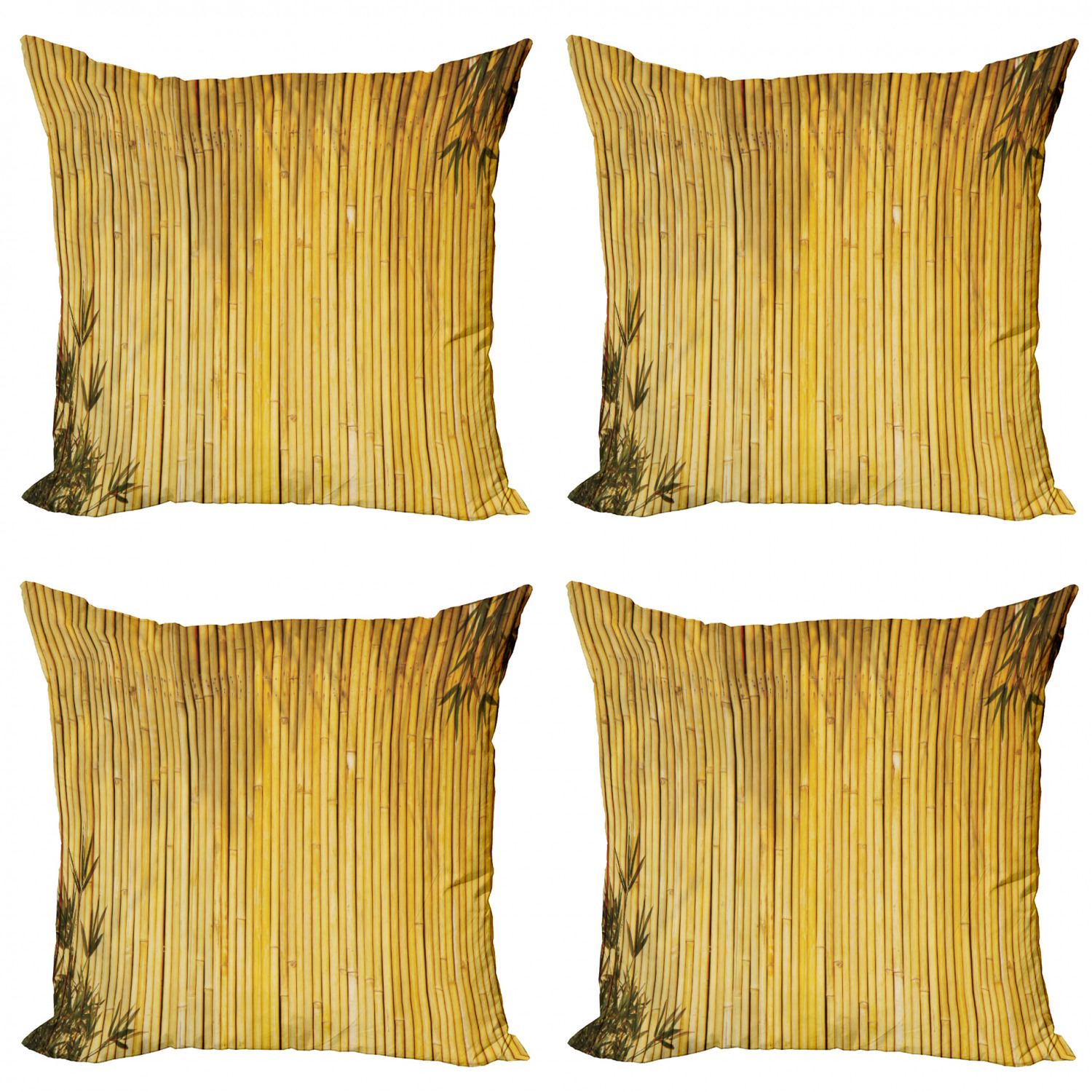 Bamboo Throw Pillow Cushion Case Pack of 4, Bamboo Stems and Leaves