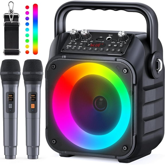Bonaok Karaoke Machine for Adults with 2 Wireless Microphones, Portable Karaoke Machine, Karaoke Microphone with PA System for Home Party, Black