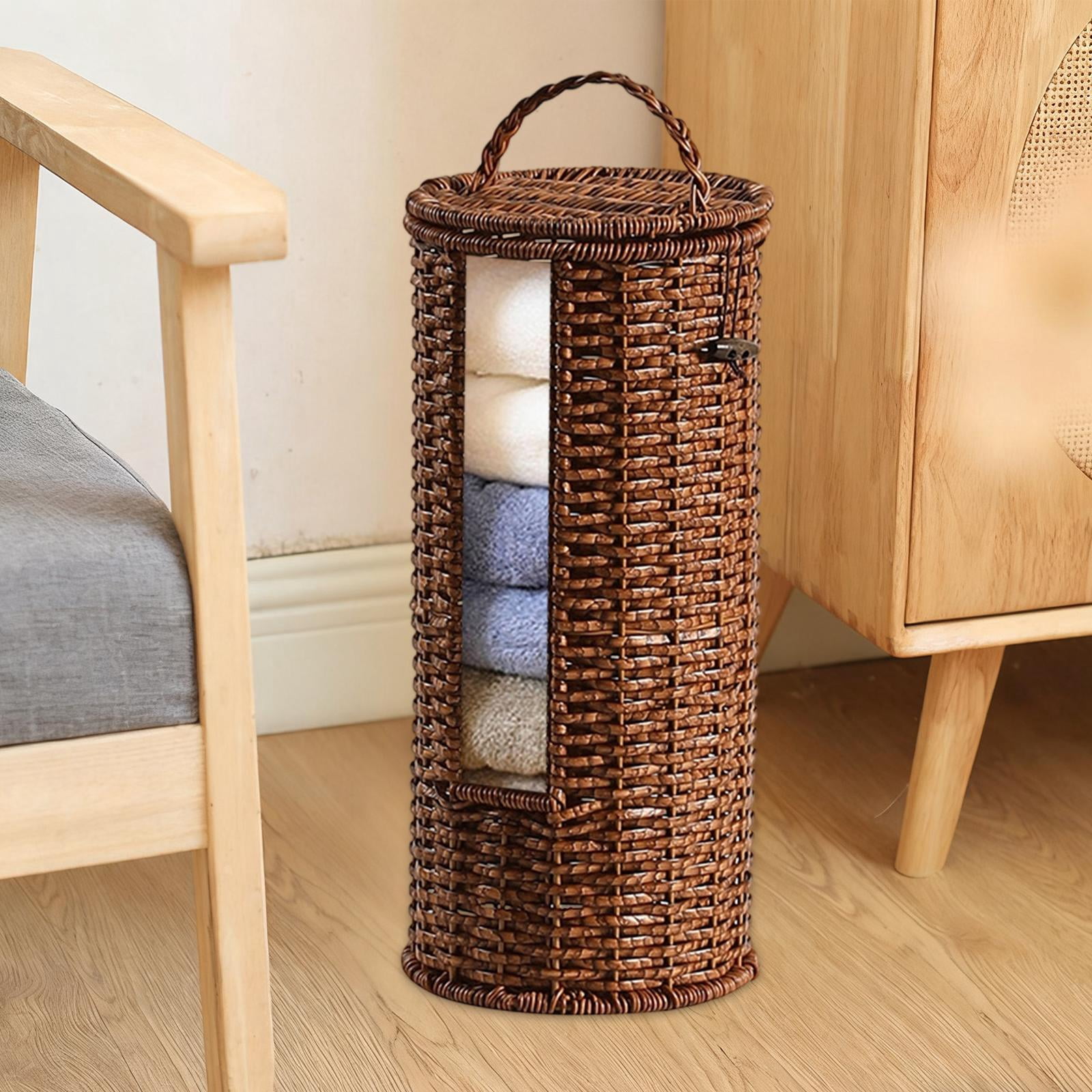 Toilet Roll Holder Toilet Paper Storage Stand Bathroom Organizer Compact PE Woven Design with Lid for Lavatory Office