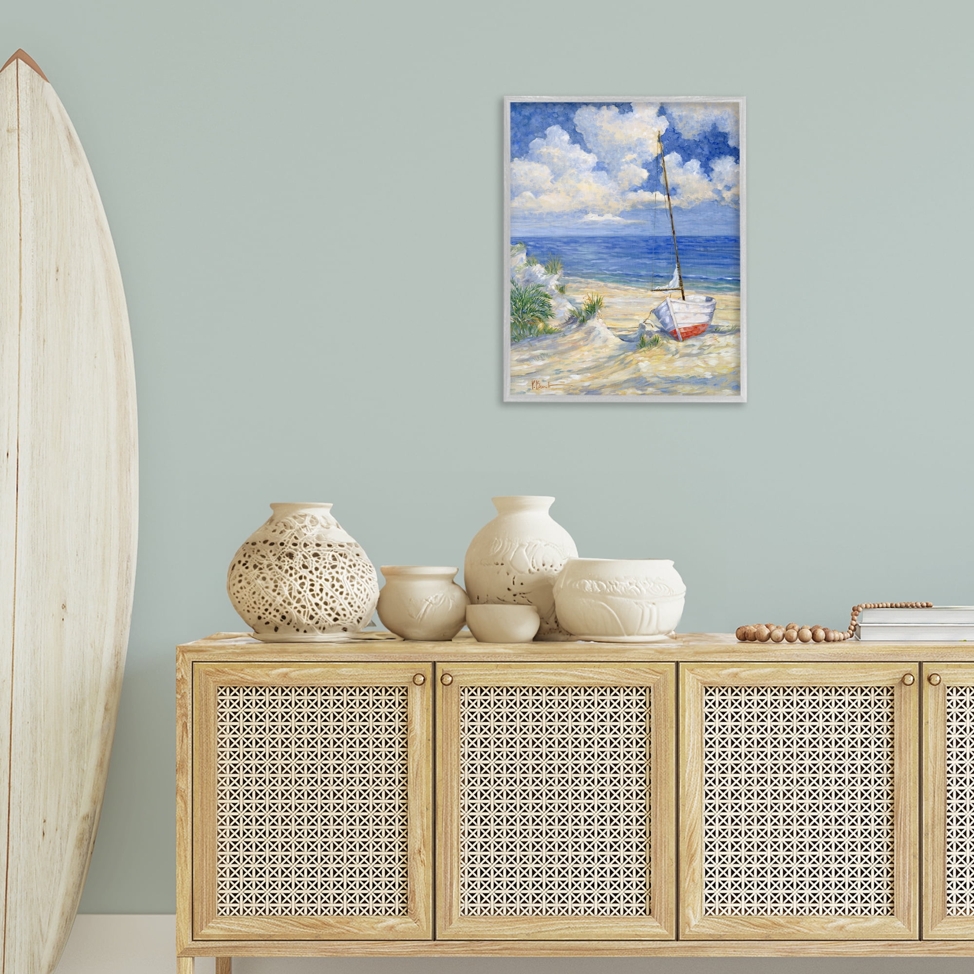 Stupell Industries Costa Del Sol View Transportation Painting Gray Framed Art Print Wall Art, 24 x 30