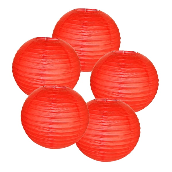 Just Artifacts 6" Red Paper Lanterns (Set of 5) Decorative Round
