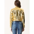 thumbnail image 3 of Chaqueta recortada metálica Allegra K para mujer brillante con cremallera y cuello levantado Oro M, 3 of 4