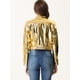 thumbnail image 3 of Chaqueta recortada metálica para mujer Chaquetas holográficas de motorista brillante con cremallera y cuello levantado Oro L, 3 of 4