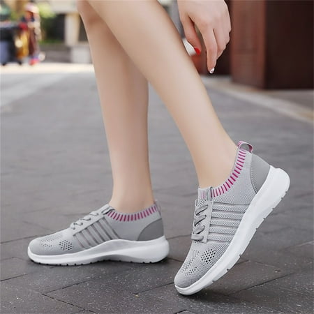 

Quealent Running Shoes For Women Womens Slip On Sneakers Comfort Casual Canvas Shoes Gray 6.5