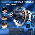 thumbnail image 6 of Kisportee Cordless Drill, 21V Power Drill Set with 2x2.0 Batteries, 3/8"Keyless 25+3 Position Electric Drill Tool Kit Storage Organizer with 2-Speed & LED Light for Men (Blue), 6 of 10