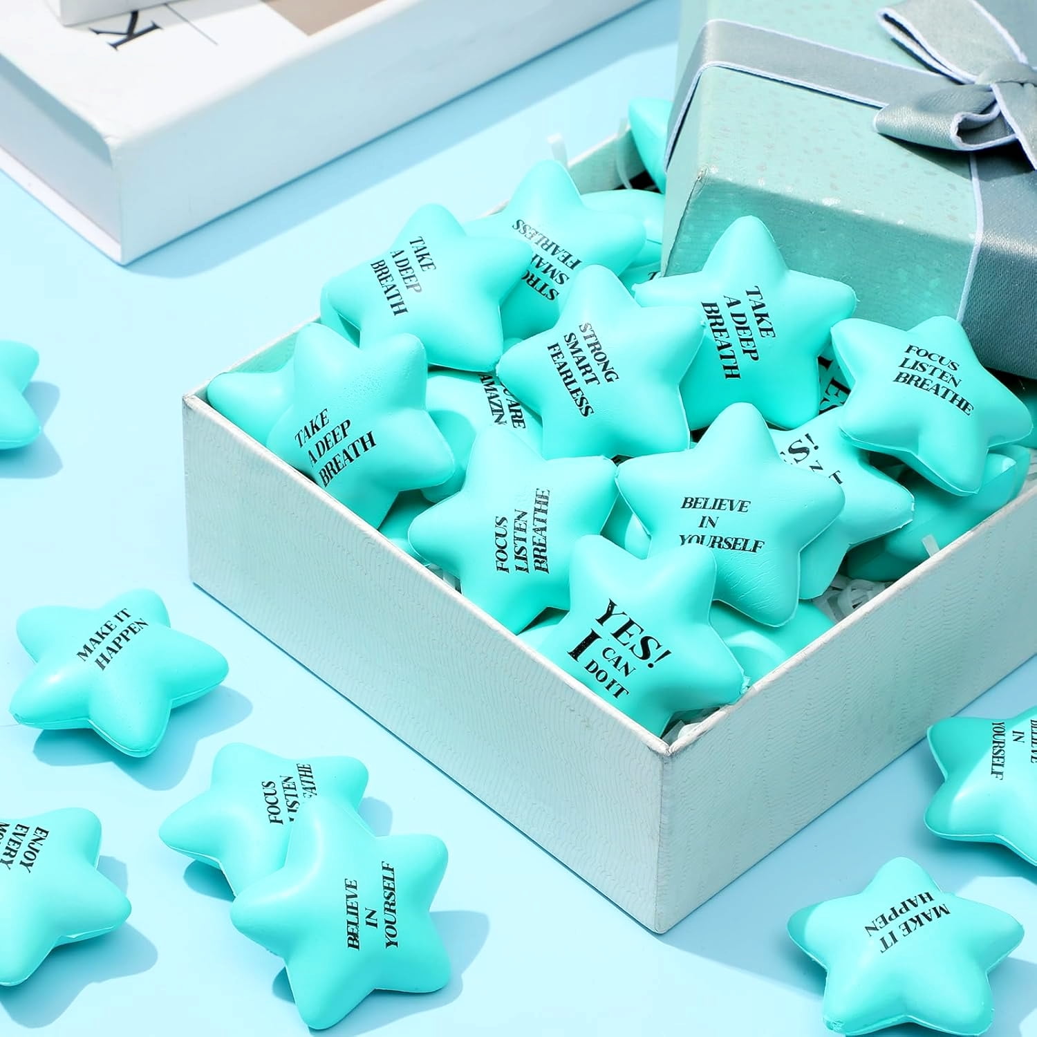 Inspirational Blue Star Stress Balls Set of 100 for Fidget Relief and Gifts