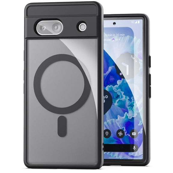 Encased Magnetic Case for Google Pixel 7a (2023) Compatible with MagSafe Charging & Accessories, Clear/Black (PIXEL-7A 2023)