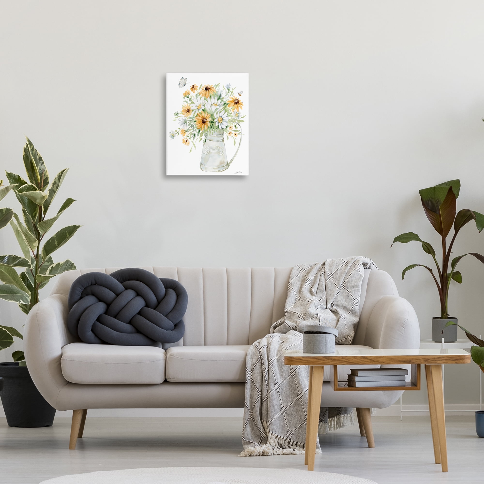Stupell Industries Sunflowers & Daisies Vase Botanical & Floral Painting Gallery Wrapped Canvas Art Print Wall Art, 16 x 20