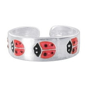 Gem Avenue 925 Sterling Silver Red and Black Enamel Ladybug Design 5mm Toe Ring