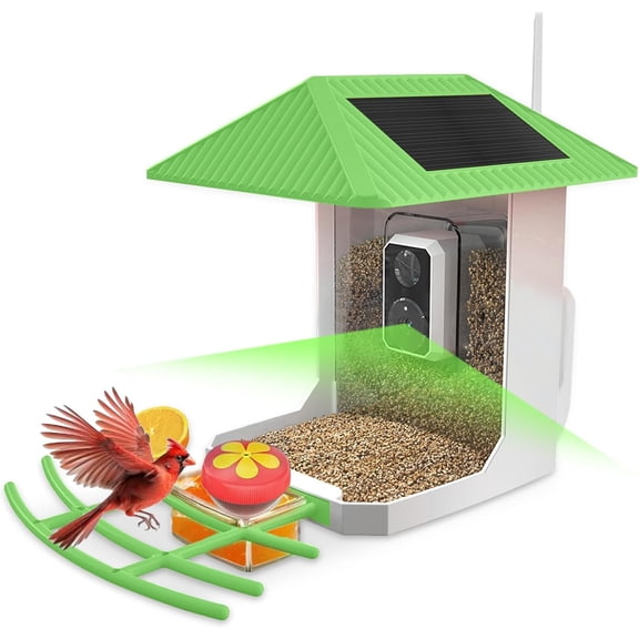 2.5K Smart Bird Feeder with Camera, 5GHz &2.4GHz Birds Watching Camera with AI Identify Bird Species, Outdoor Birds Feeder House with Solar Panel for BirdLovers (Red)