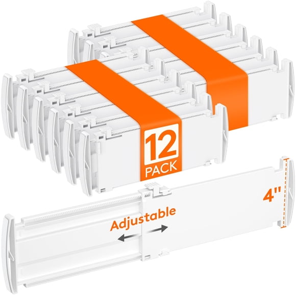 Lifewit 12 Pack Drawer Dividers for Clothes, 10.9-16" Adjustable Drawer Organizers, 4" High Plastic Expandable Dresser Organizers in Bedroom/Office/Bathroom/Kitchen Storage, White