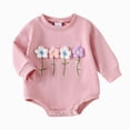 thumbnail image 5 of zuwimk Newborn Baby Girl Romper 3D Flower Fall Winter Clothes Striped Waffle Bubble Sweatshirt Cute Coming Home Outfit(3-6 Months,Pink), 5 of 5