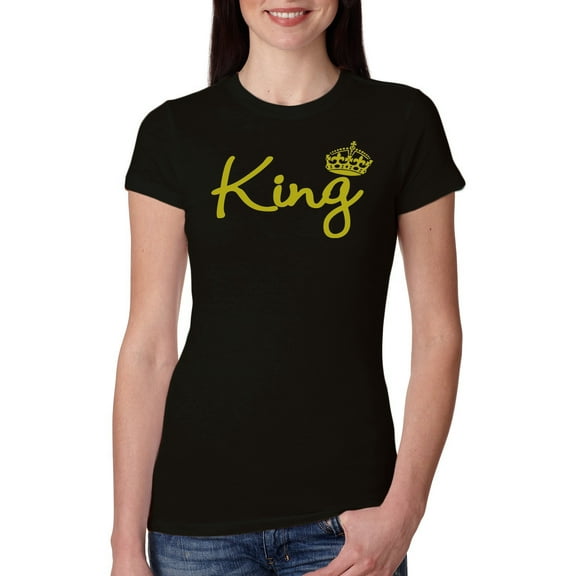 Wild Bobby, King Gold Script, Pop Culture, Women Slim Fit Junior Tee, Black, Small