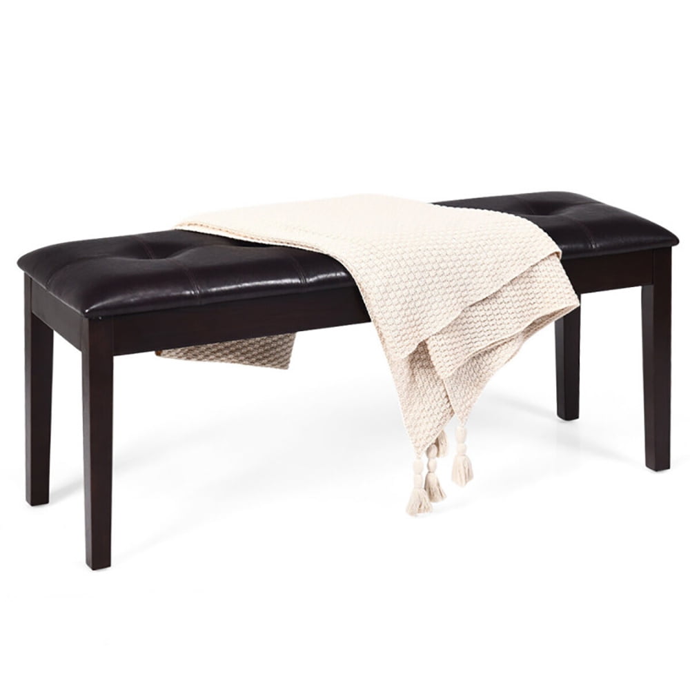 Finihen Upholstered Dining Bench Seat, Entryway Bench, End of Bed Bench, Upholstered Dining Room PU Bench Solid Wood Button Tufted, for Living Room, Bedroom, Hallway, Brown