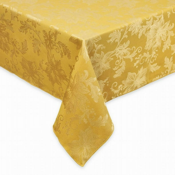 BB&B Holiday Joy Gold Damask Flower Fabric Tablecloth Table Cloth 70
