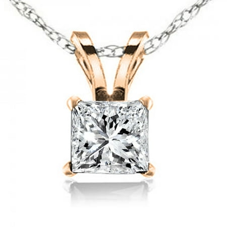 - 0.74 Carat (ctw) 10K Gold Princess Cut White Diamond Ladies Solitaire Pendant 3/4 CT