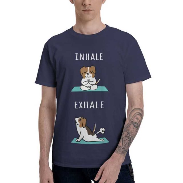 Camiseta de Jack Russell Terrier para hombre, camisetas informales de algodón, camisetas de manga corta, camiseta japonesa de yoga con diseño de perro, inhala y exhala, regalo
