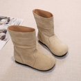 thumbnail image 5 of GobdXE Girls Mid Calf Boots Solid Faux Suede Ruched Shaft Flat Fall Winter Casual Shoes Beige,10-10.5 Years, 5 of 9