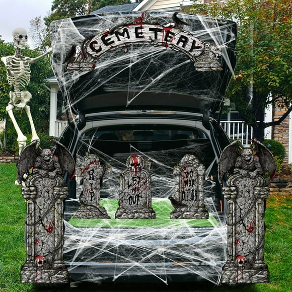 DPTALR Boot Or Candy Car Decorations - Halloween Horror Graveyard Car Trunk PVC Sticker With Tape For Outdoor SUV Garage Arches Doors Walls Haunted House Large