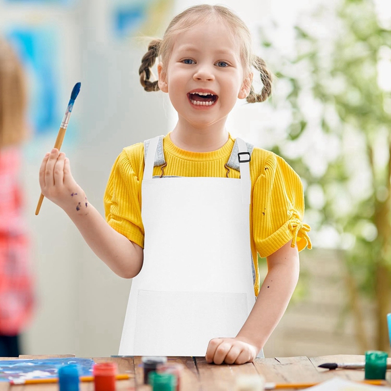 10 Pack Kids Apron Adjustable Children Apron with 2 Pockets Chef Painting Apron for Cooking Baking Painting White
