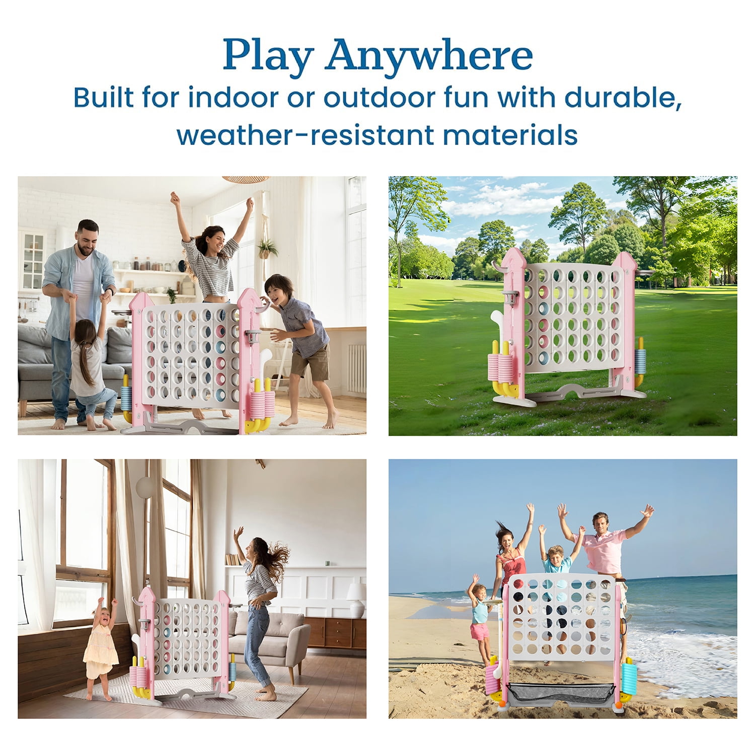 UNICOO Giant 4 in A Row Game with Carry Bag, Basketball Hoop, Ring Toss Game, 4-to-Score Game | Large Outdoor Yard Game, Parties & Gatherings Games (Pink & White)