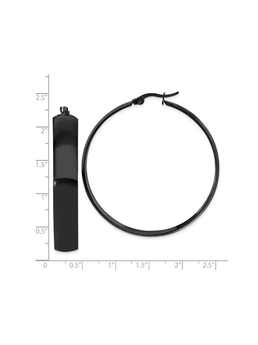 Gem & Harmony Stainless Steel Polished Black Plated Hoop Earrings (50mm) for Women