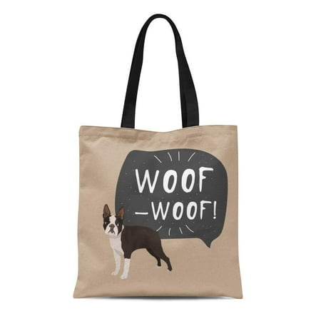 Dog Breed Tote - LADDKE Canvas Tote Bag Pet Dog Boston Terrier Colorful Black Breed Bulldog Reusable Shoulder Grocery Shopping Bags Handbag