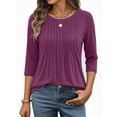 thumbnail image 2 of MOYIKO 3/4 Length Sleeve Womens Tops Round Neck T Shirts Pleated Tunic Summer Blouses Dressy Casual, 2 of 7