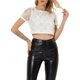 thumbnail image 1 of Camiseta corta de fiesta de manga corta con patrón metálico para mujeres INSPIRE CHIC XL plata blanca, 1 of 7